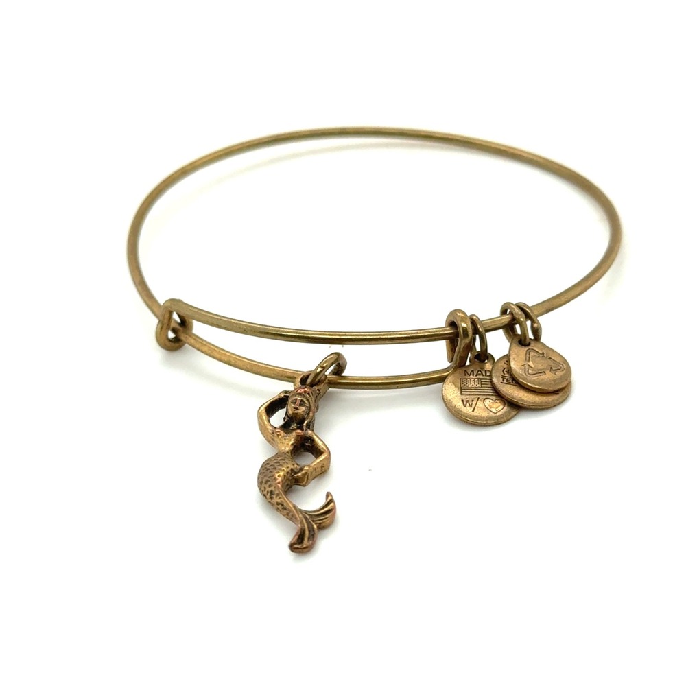 Alex and Ani Mermaid Charm Bangle Bracelet Rafaelian Gold Tone Expandable